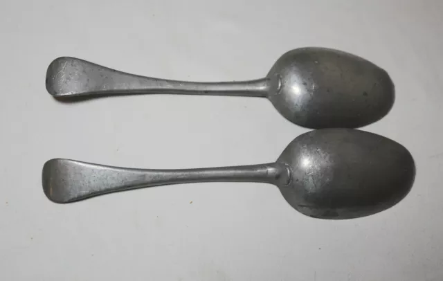 LARGE rare pair antique 18th century Dutch solid heavy cast pewter spoon 1700's