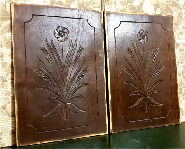 Pair flower corn decorative carving panel - Antique french architectural salvage