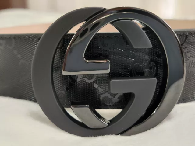 Gucci Black Imprime Monogram Belt Black GG Bucke Sz 36/38