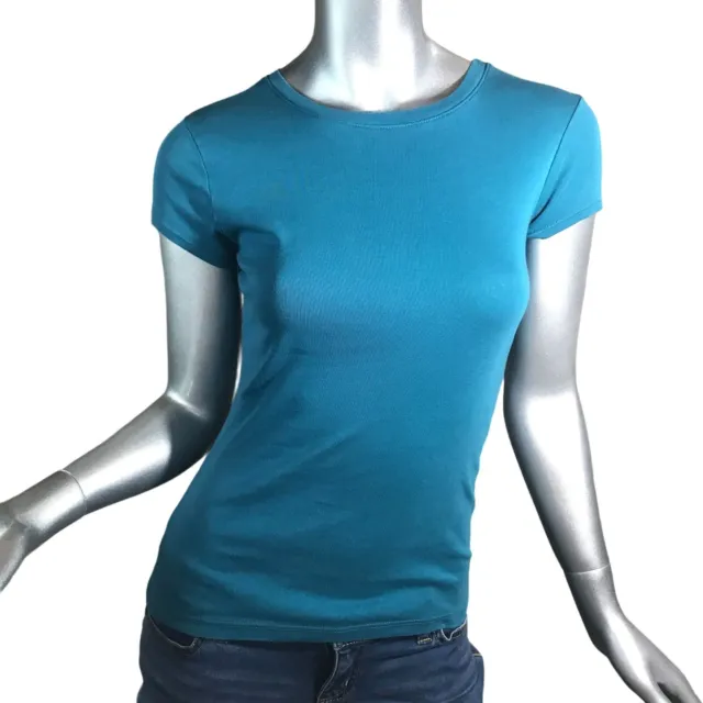 Michael Stars Teal Blue Crew Neck T Shirt Stretch Soft Top Women's XS- Small