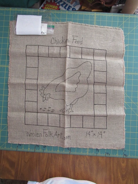 14" x 14" Primitive Woolen Folk Art "Chicken Feed" Rug Hooking Pattern