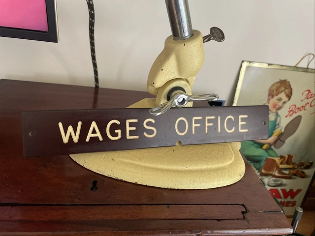 Vintage Industrial Bakelite Sign “WAGES OFFICE”