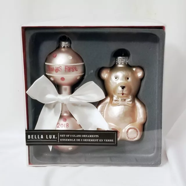 Bella Lux Baby Rattle And Teddy Glass Christmas Ornaments
