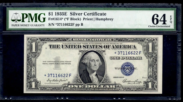 UNITED STATES 1935E $1 Silver Certificate. FR#: 1614* (STAR NOTE). PMG: 64 EPQ.