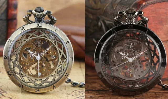 Transparent Taschenuhr Skelett Mechanisch Taschen Uhren mit Hängend Kette