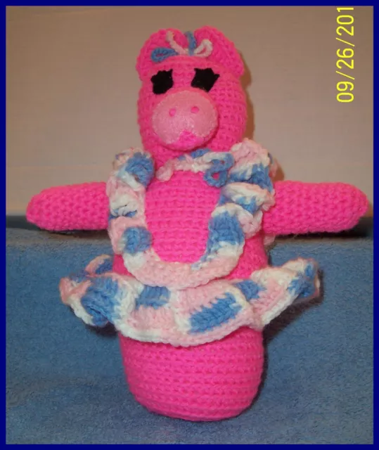 Pink Hand-Crocheted Handmade Baby Pig Rattle Toy