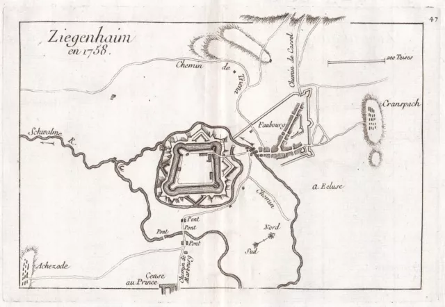 Ziegenhain Schwalmstadt Assia Plan Incisione Le Rouge Engraving 1760