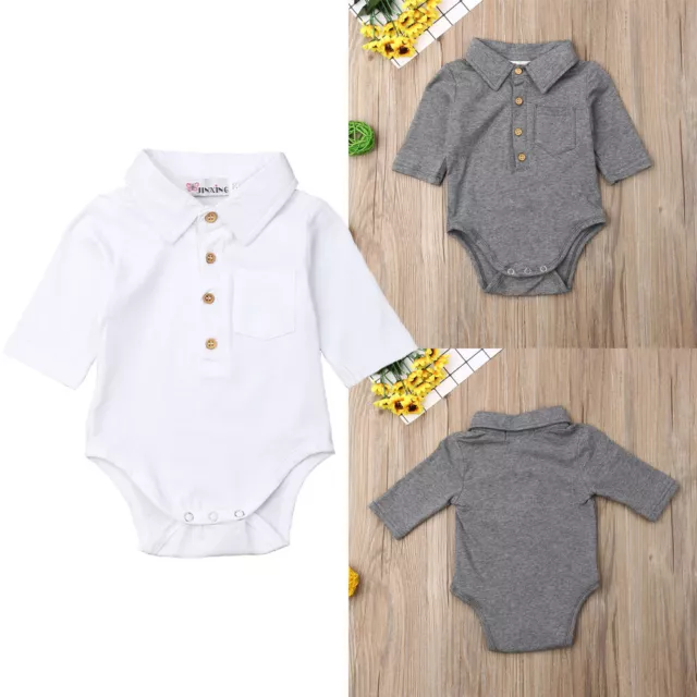 Newborn Infant Baby Boys Romper Outfits Bodysuit Jumpsuit Cotton Lapel Clothes