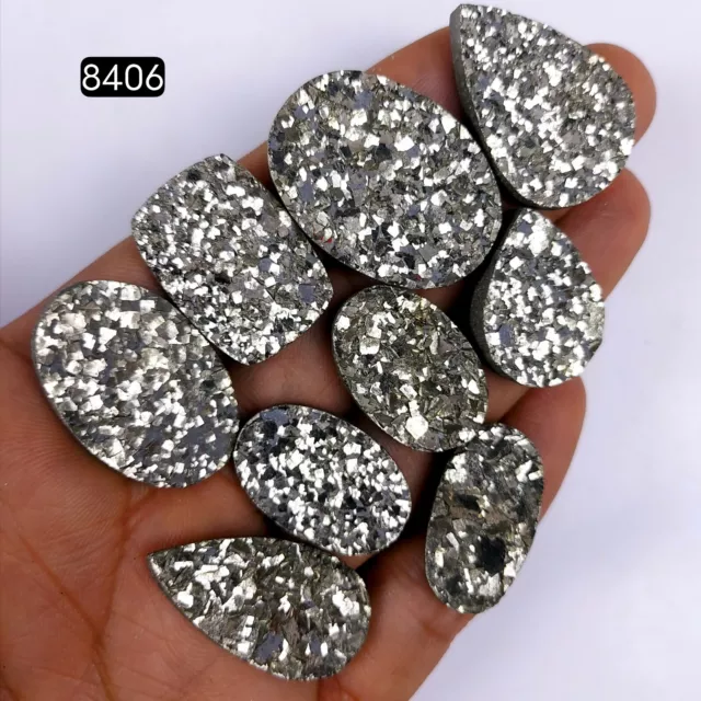 9Pcs Lot 397Cts Natural Pyrite Druzy Cabochon Loose Gemstone 29x21 21x15mm#8406