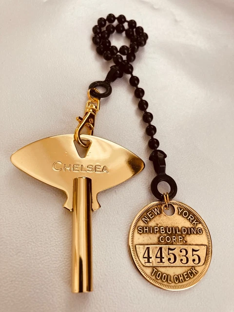 Chelsea Clock Co. #5 Key, U.S. Government Chain & NEW YORK SHIPBUILDING Fob