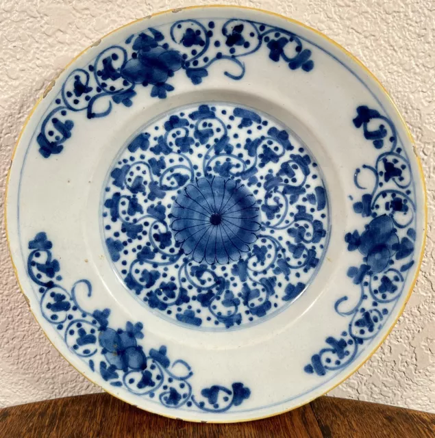 SGND Antique Dutch Delft Floral Blue White Faience Plate 18th Century Tin Glazed