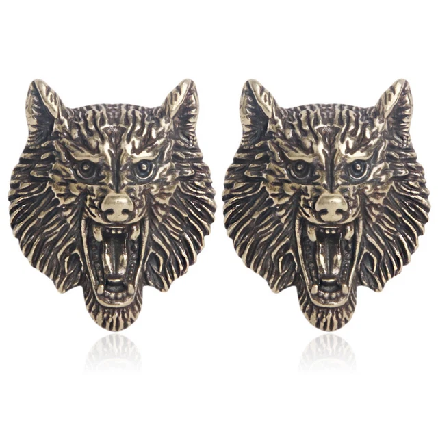 2PCS Wolf Head Shape Leather DIY Rivets Metal Fasteners Suitcase Bag Buckle