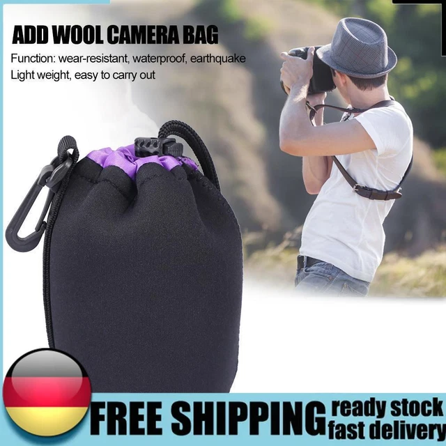 Neoprene Camera Lens Pouch Drawstring Waterproof Shockproof Soft Bag (M) DE