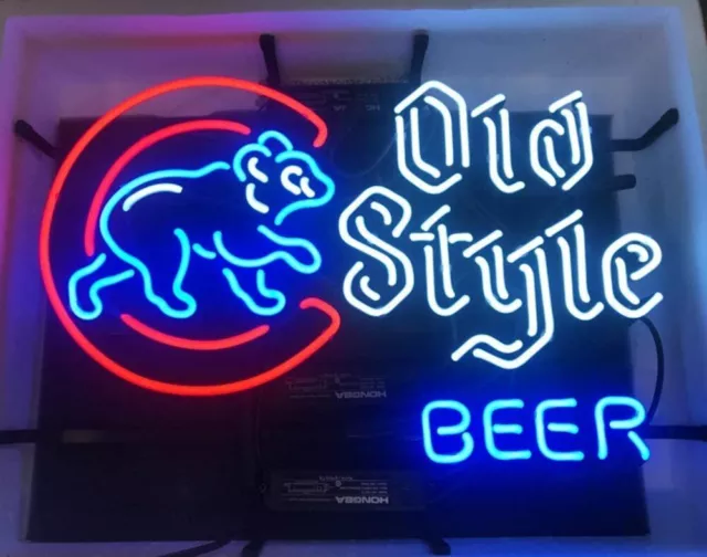 Chicago Cubs Old Style Beer 24"x20" Neon Light Sign Lamp Wall Decor Bar