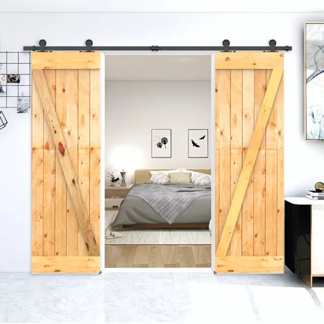 CCJH 4-16FT Steel Sliding Barn Wood Door Hardware Kit Single/Double/Bypass Doors 5