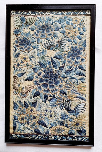 Antike Chinesische Pekingknoten Seide & Gold Bestickte Panel Aus Dem 19. Jh Qing-Dynastie