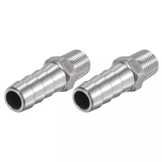 2pcs Hose Barb Fitting 13mm OD 1/4PT Male Thread Stainless Steel Pipe Connector