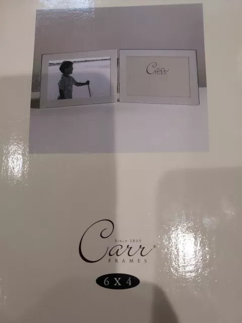 NEW...Carr of Burnes of Boston Brushed Silver Hinged 6 X 4 Double Picture Frame