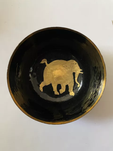 Burmese Gilt Lacquer Bowl With Elephant Decoration