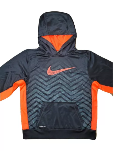 Nike Therma-Fit Boys Black/Neon Orange Hoodie Fleece Lined Youth SZ XL Pocket