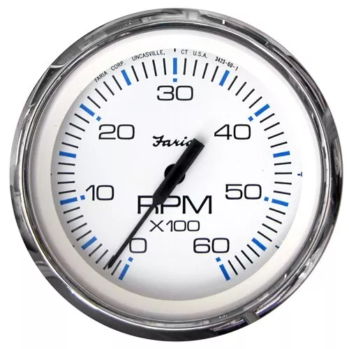 Faria Beede Instruments Chesapeake White Ss 4" Tachometer - 6000 Rpm (Gas) (Inbo