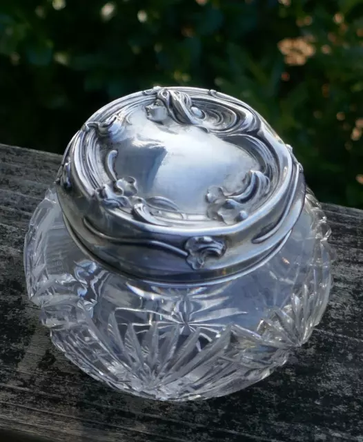 Antique Art Nouveau La Pierre Mfg. Co. Sterling & Cut Crystal Dresser Jar