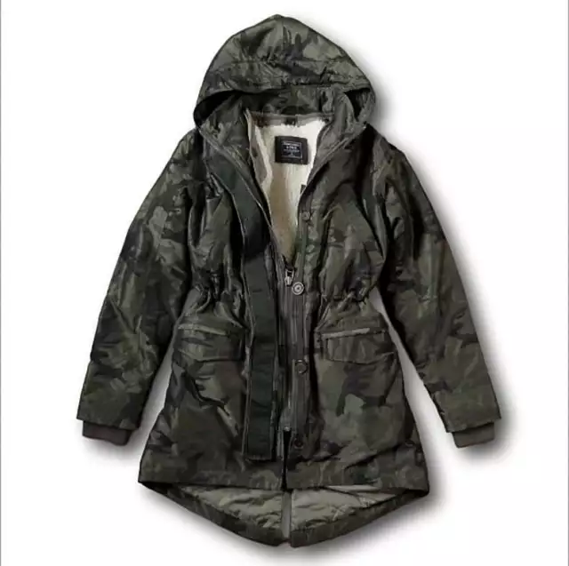 NWT ABERCROMBIE&FITCH HOLLISTER Sherpa Fur 3-In-1 Olive Camo Parka