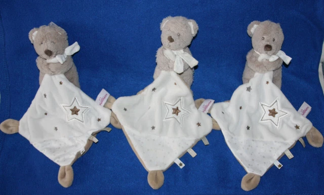 Pommette 3 Doudou Ours Beige Marron Mouchoir Blanc Etoile Neuf/Kom9