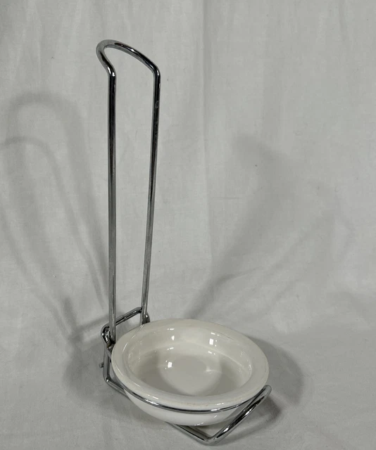 Plato de cerámica redondo vintage mimado para chef #1678 de metal y blanco