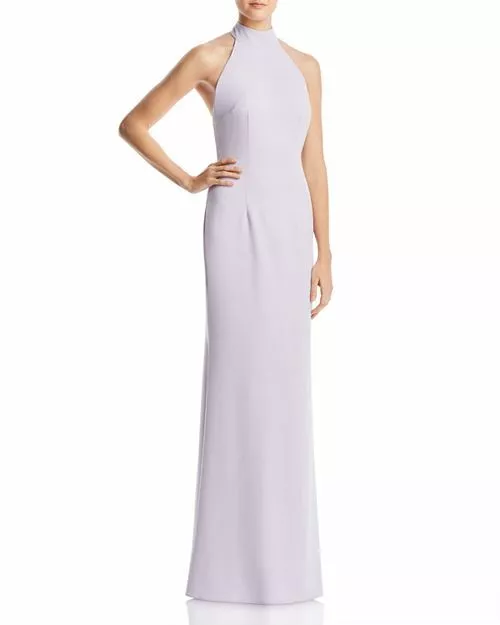 New $395 Jarlo Womens Purple Halter Neck Sleeveless Open Back Gown Dress Size M