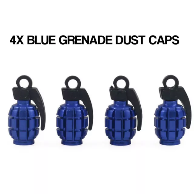 4X Blue Grenade Valve Caps Dust Covers Cycle Bike Bicycle MTB BMX Car Tyre Valve