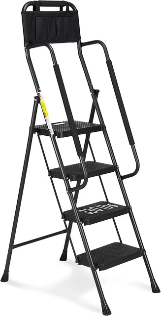 4Step Ladder with Handrails, 330 lbs Folding Step Stool with Attachable Tool Bag