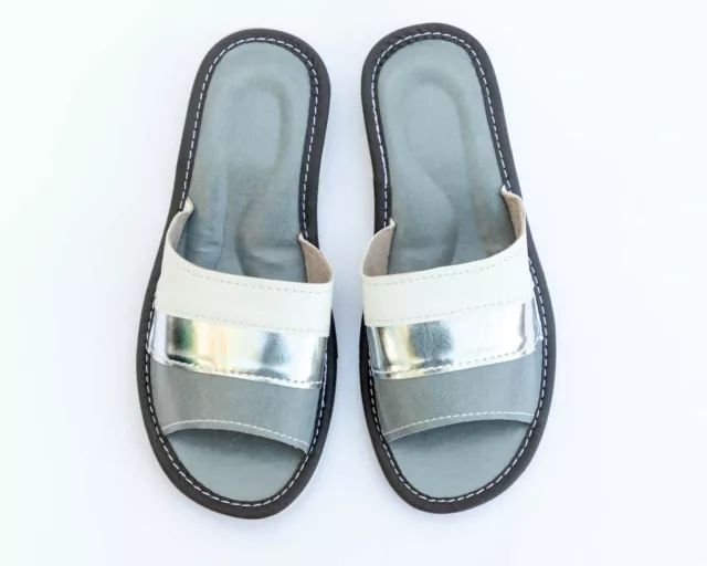 Womens Ladies Slippers Sandals Home Shoes Leather Grey Kapcie ALL SIZES