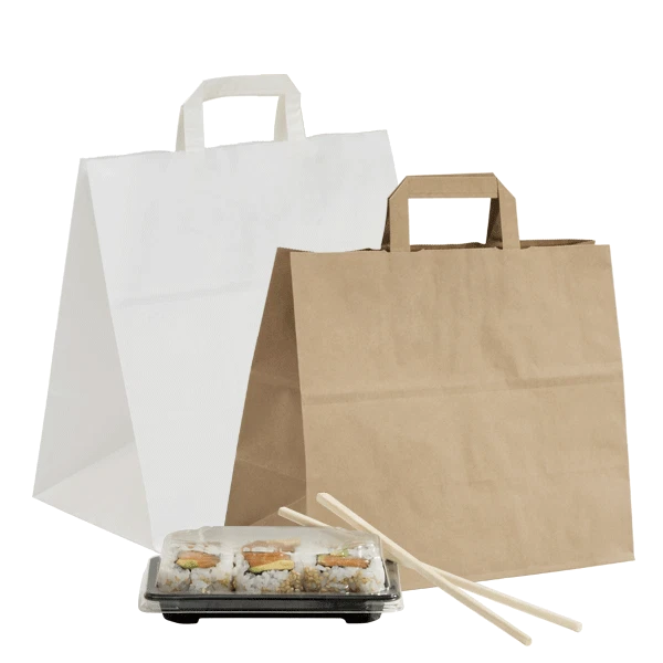 Sac Shopper Papier Havane Blanches Ligne Take Away Couleur 32+17x29cm 300 Pz