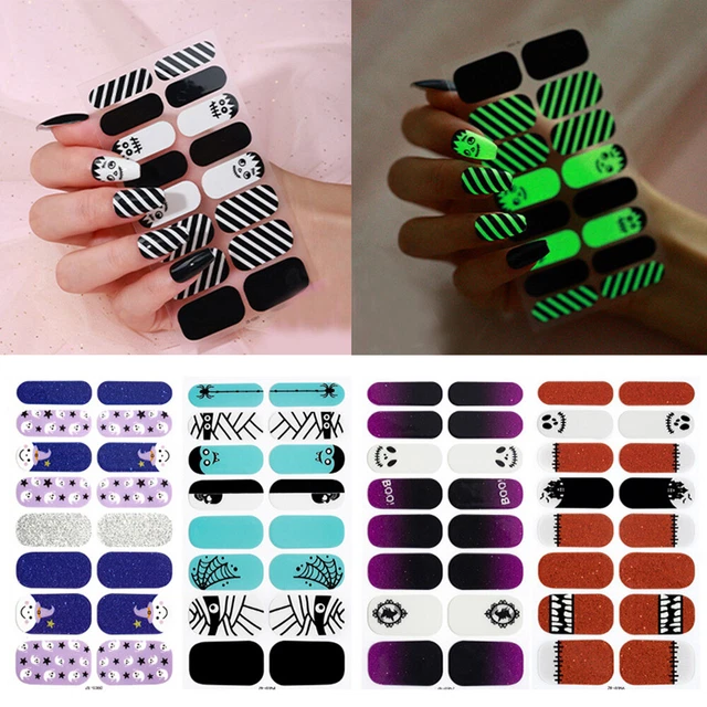 Adesivo unghie Halloween luminoso manicure sangue scheletro unghie