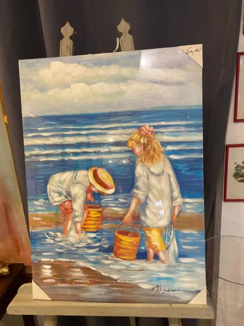 Peinture Huile Sur Toile Enfants A La Plage Jeux De Bord De Mer 2