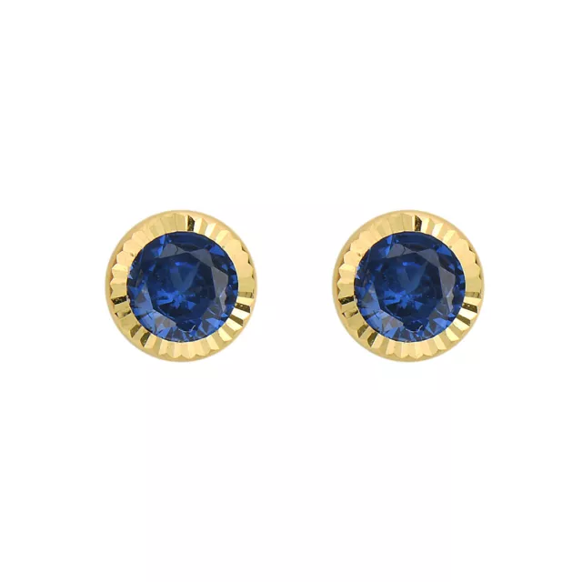 14K Gold 5MM Birthstone Round Stud Earrings For Women