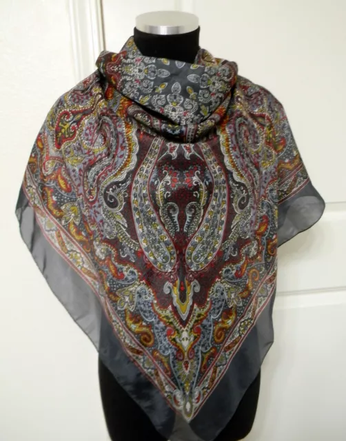 Women's Multi-Color  Paisley 100% Silk Square Scarf