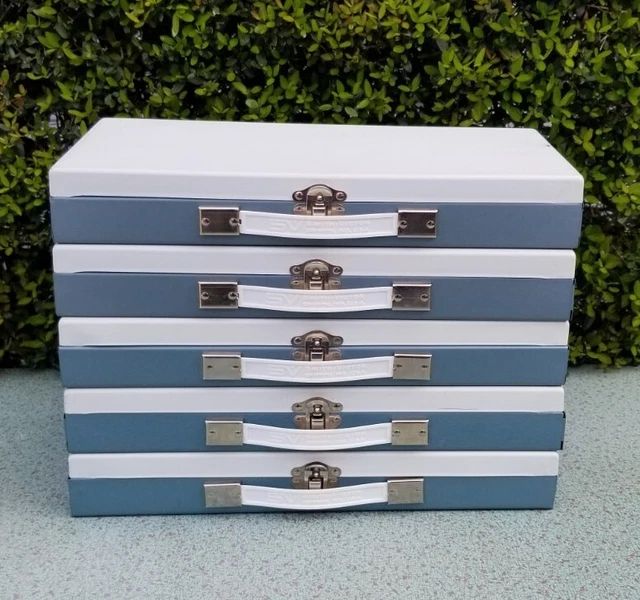 LOTE DE 5 Estuche de almacenamiento deslizante vintage Smith Victor bandejas de viaje caja de metal de 35 mm extensiones