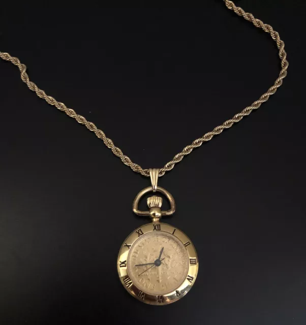 Gold Tone Torch Dime Pendant Watch Swiss Mint Time Gold Tone Torch Dime Pendant Watch Swiss Mint Time