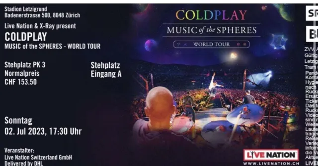 Coldplay Tickets,Zürich 02.07.23,2xStehplatz Digitale Tickets+Hotelübernachtung