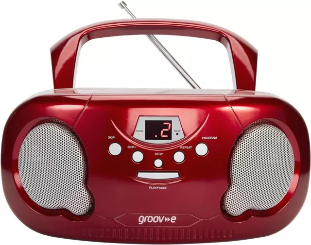 Groov-e GVPS733/RD Tragbarer CD-Player mit AM/FM-Radio, 3,5 mm AUX-Eingang NEU