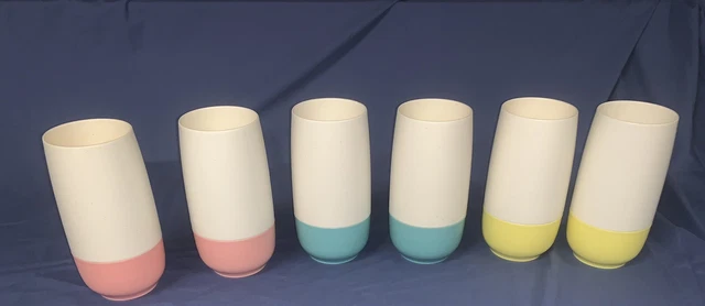f5 6 6 5/8” Aqua PINK  YELLOW VACRON Bopp-Decker Vacuum Plastic Tumblers Glasses