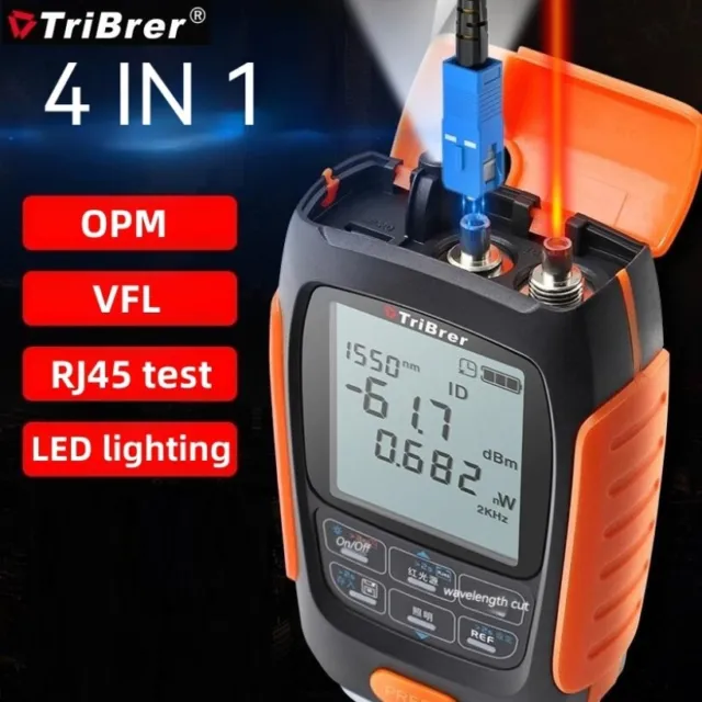 TriBrer Optic Power Meter Fiber Optical Cable Tester OPM VFL RJ45 Lighting Li-io