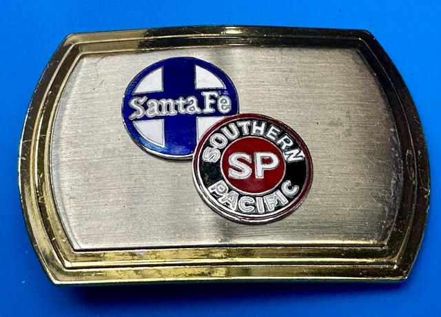 Santa Fe & Southern Pacific RR Train Railroad Emblems Texas Vintage Belt Buckle