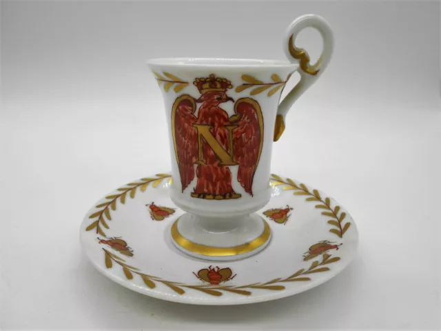 Tasse & Sous Tasse Style Empire Napoléon Aigle & Abeilles En Porcelaine Limoges