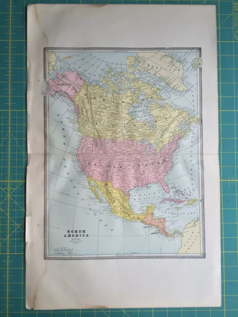 North America USA Canada - Rare Original 1885 Antique Crams World Atlas Maps 2