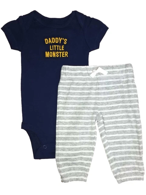 Carters Infant Boys Blue Daddys Little Monster Baby Outfit Shirt & Pants Set NB