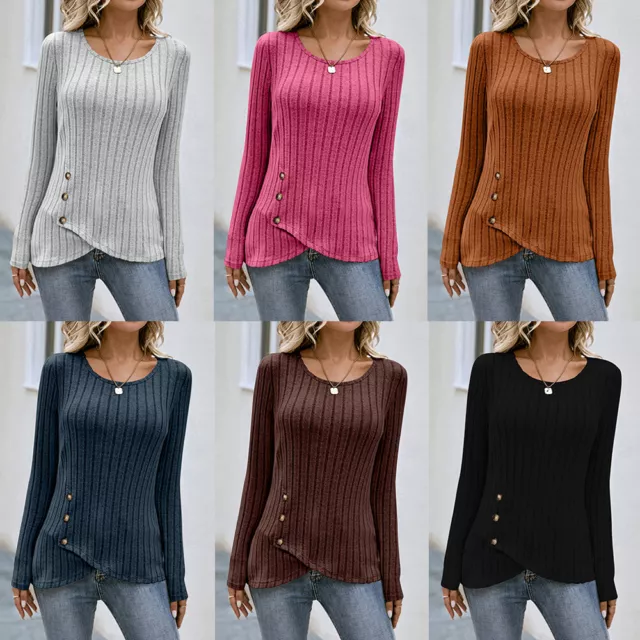 T-shirt camicia tunica maglietta top pullover manica lunga collo a V maglione casual donna