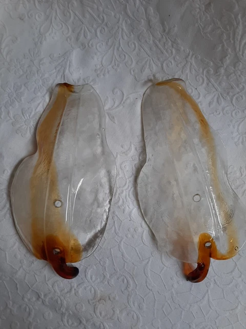 Coppia Foglie Per Applique Vetro Murano Mazzega Anni 70
